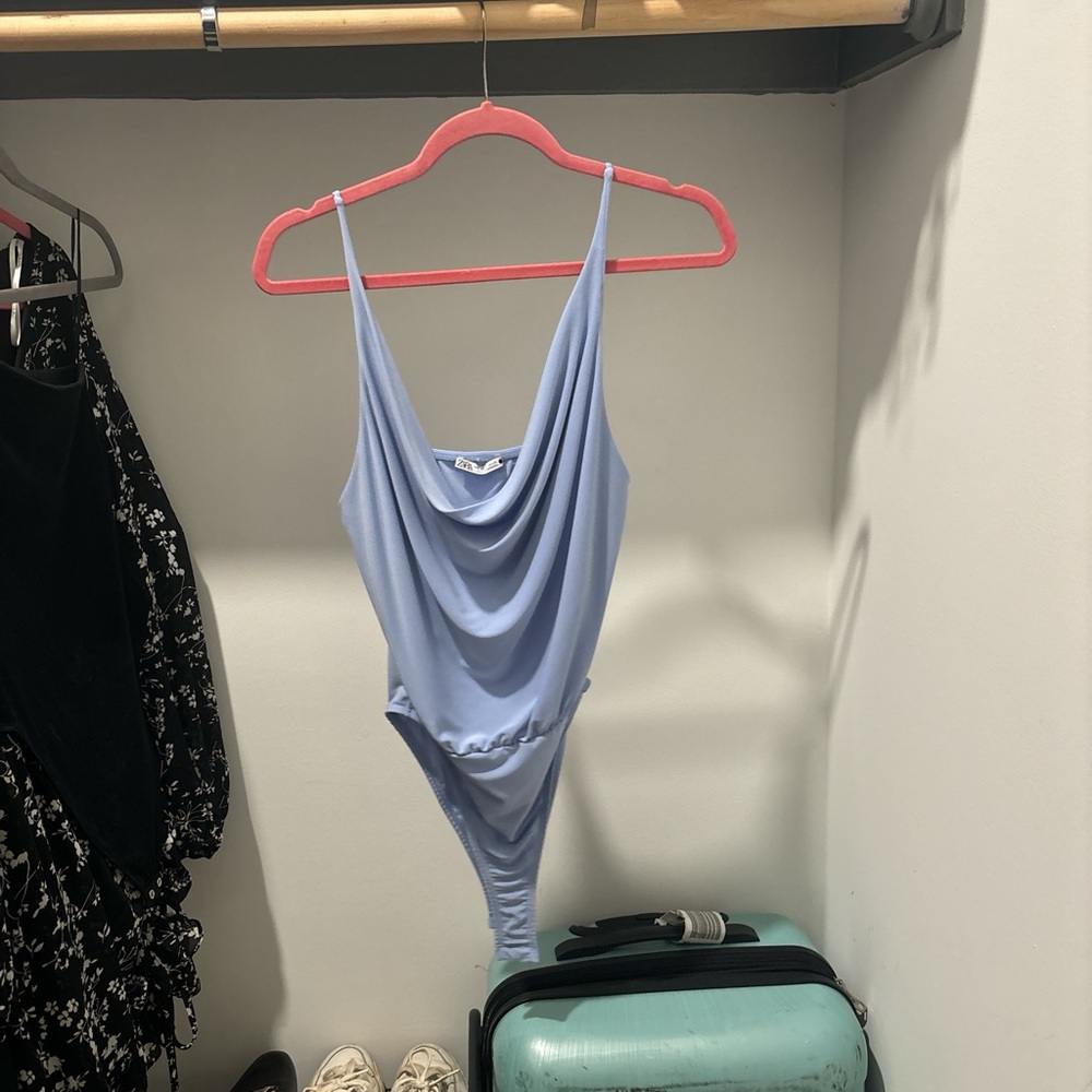 Zara Soft Blue Draped Top
